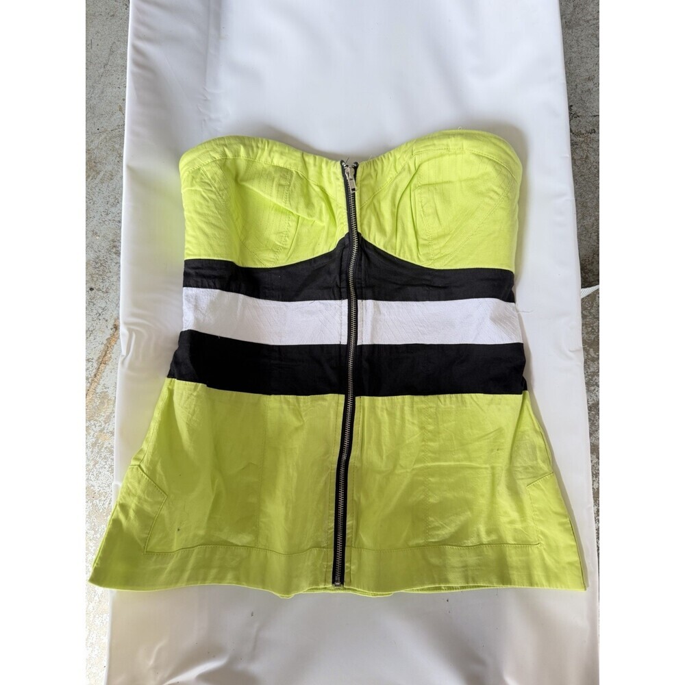 2B Bebe Y2K Neon Strapless Tube Top Womens Small Zip Front Fitted